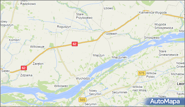 mapa Miączyn gmina Czerwińsk nad Wisłą, Miączyn gmina Czerwińsk nad Wisłą na mapie Targeo