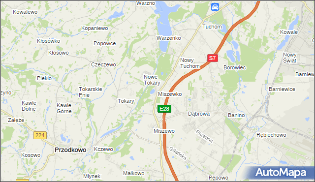 mapa Miszewko gmina Żukowo, Miszewko gmina Żukowo na mapie Targeo