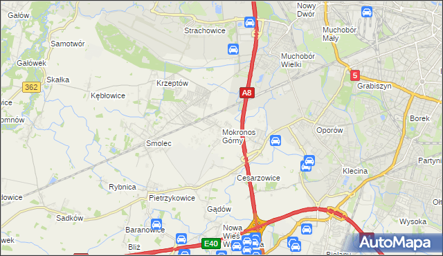 mapa Mokronos Górny, Mokronos Górny na mapie Targeo