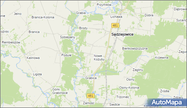 mapa Nowe Kozuby, Nowe Kozuby na mapie Targeo