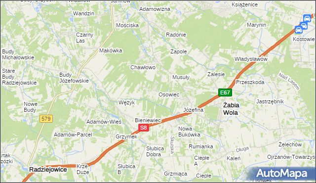 mapa Osowiec gmina Żabia Wola, Osowiec gmina Żabia Wola na mapie Targeo