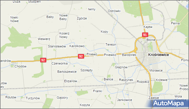 mapa Ostałów gmina Krośniewice, Ostałów gmina Krośniewice na mapie Targeo