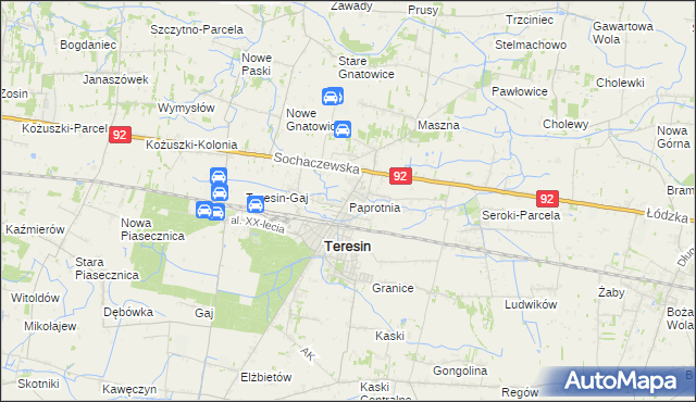 mapa Paprotnia gmina Teresin, Paprotnia gmina Teresin na mapie Targeo