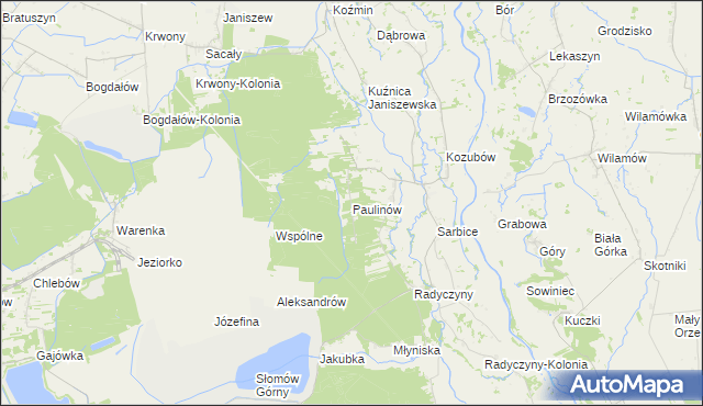 mapa Paulinów gmina Przykona, Paulinów gmina Przykona na mapie Targeo