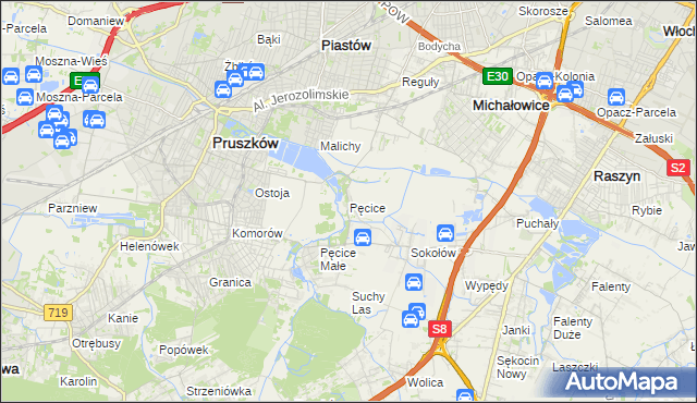mapa Pęcice, Pęcice na mapie Targeo