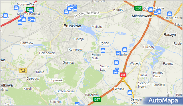 mapa Pęcice Małe, Pęcice Małe na mapie Targeo