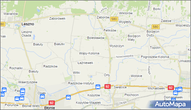 mapa Pilaszków gmina Ożarów Mazowiecki, Pilaszków gmina Ożarów Mazowiecki na mapie Targeo