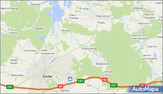 mapa Pisarzowice gmina Kobyla Góra, Pisarzowice gmina Kobyla Góra na mapie Targeo