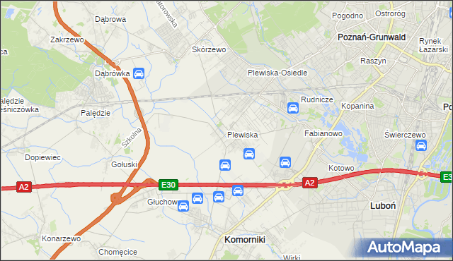 mapa Plewiska gmina Komorniki, Plewiska gmina Komorniki na mapie Targeo