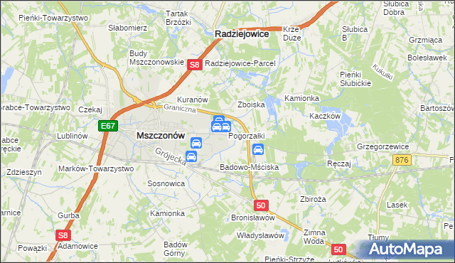 mapa Pogorzałki gmina Mszczonów, Pogorzałki gmina Mszczonów na mapie Targeo