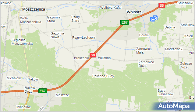 mapa Polichno gmina Wolbórz, Polichno gmina Wolbórz na mapie Targeo