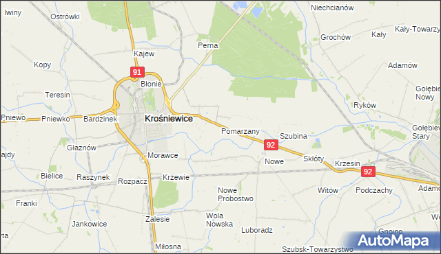 mapa Pomarzany gmina Krośniewice, Pomarzany gmina Krośniewice na mapie Targeo