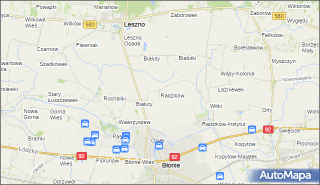 mapa Radzików gmina Błonie, Radzików gmina Błonie na mapie Targeo