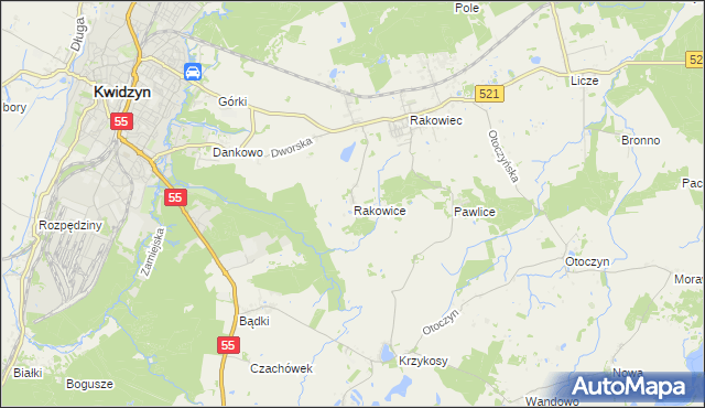 mapa Rakowice gmina Kwidzyn, Rakowice gmina Kwidzyn na mapie Targeo