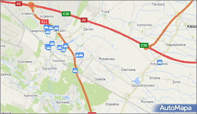 mapa Robakowo gmina Kórnik, Robakowo gmina Kórnik na mapie Targeo