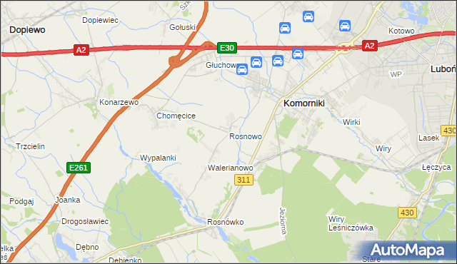 mapa Rosnowo gmina Komorniki, Rosnowo gmina Komorniki na mapie Targeo