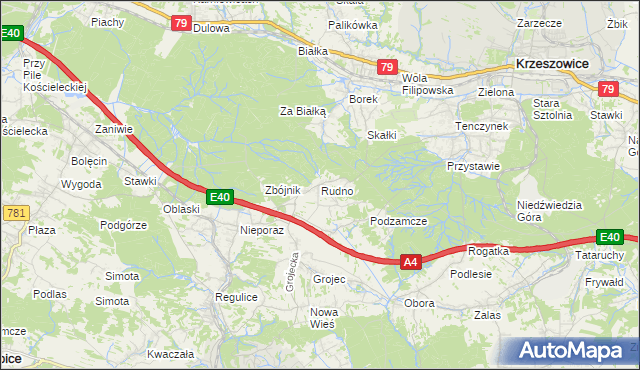 mapa Rudno gmina Krzeszowice, Rudno gmina Krzeszowice na mapie Targeo