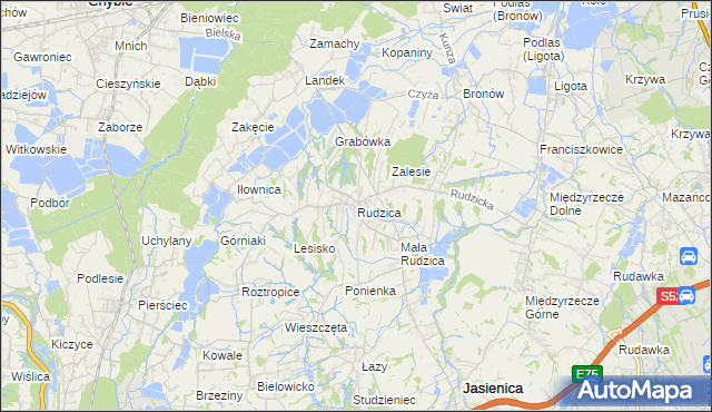 mapa Rudzica gmina Jasienica, Rudzica gmina Jasienica na mapie Targeo