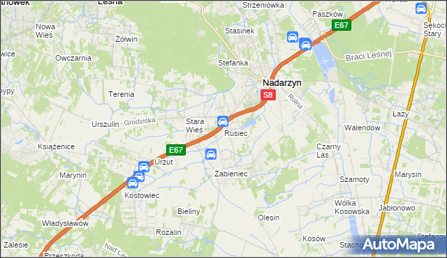 mapa Rusiec gmina Nadarzyn, Rusiec gmina Nadarzyn na mapie Targeo