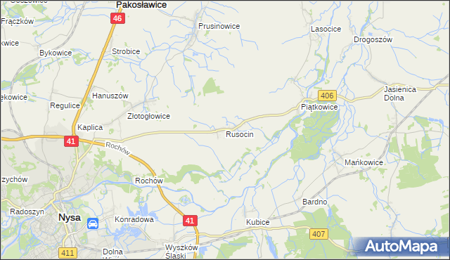 mapa Rusocin gmina Nysa, Rusocin gmina Nysa na mapie Targeo