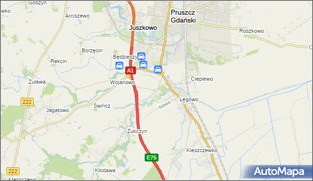 mapa Rusocin gmina Pruszcz Gdański, Rusocin gmina Pruszcz Gdański na mapie Targeo