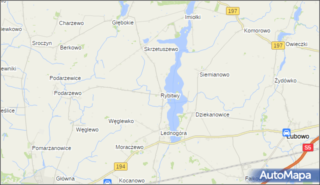 mapa Rybitwy gmina Łubowo, Rybitwy gmina Łubowo na mapie Targeo