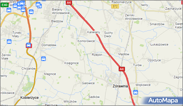 mapa Rzeplin gmina Żórawina, Rzeplin gmina Żórawina na mapie Targeo