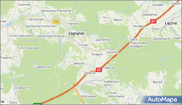 mapa Ścięgna gmina Zagnańsk, Ścięgna gmina Zagnańsk na mapie Targeo