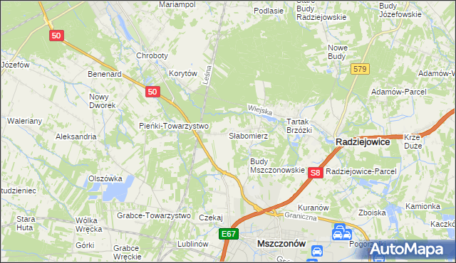 mapa Słabomierz gmina Radziejowice, Słabomierz gmina Radziejowice na mapie Targeo