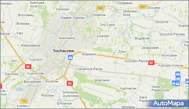 mapa Sochaczew-Wieś, Sochaczew-Wieś na mapie Targeo
