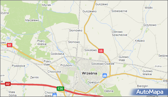 mapa Sokołowo gmina Września, Sokołowo gmina Września na mapie Targeo