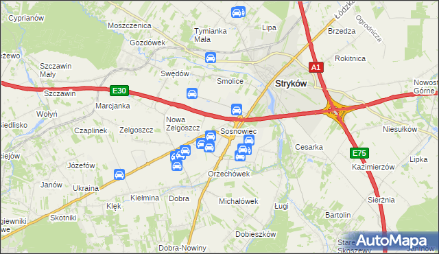 mapa Sosnowiec gmina Stryków, Sosnowiec gmina Stryków na mapie Targeo