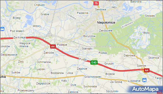 mapa Staniątki, Staniątki na mapie Targeo