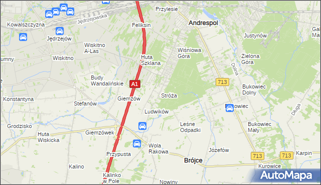 mapa Stróża gmina Andrespol, Stróża gmina Andrespol na mapie Targeo