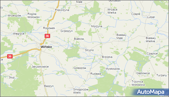 mapa Stryjno gmina Wińsko, Stryjno gmina Wińsko na mapie Targeo