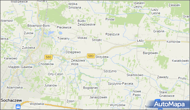 mapa Strzyżew gmina Kampinos, Strzyżew gmina Kampinos na mapie Targeo
