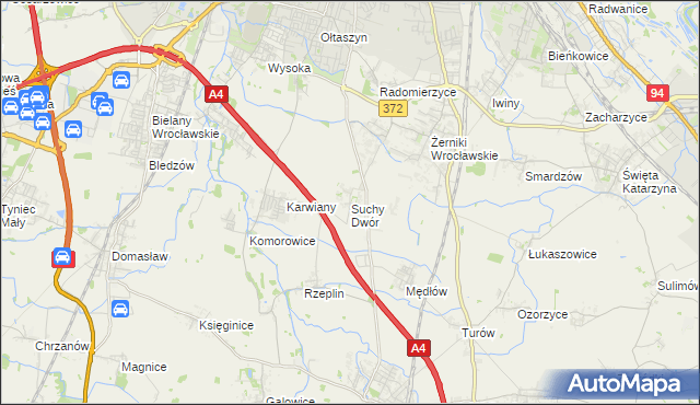 mapa Suchy Dwór gmina Żórawina, Suchy Dwór gmina Żórawina na mapie Targeo