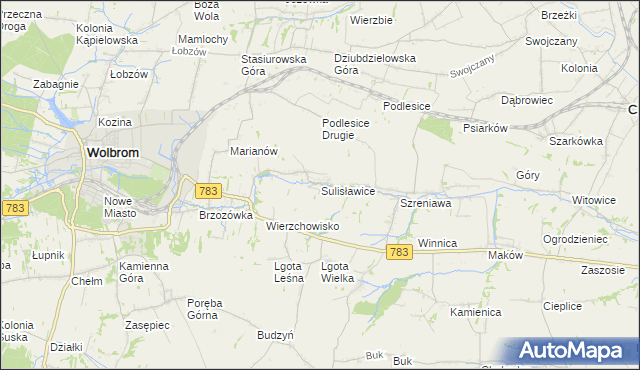 mapa Sulisławice gmina Wolbrom, Sulisławice gmina Wolbrom na mapie Targeo