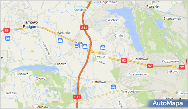 mapa Swadzim gmina Tarnowo Podgórne, Swadzim gmina Tarnowo Podgórne na mapie Targeo