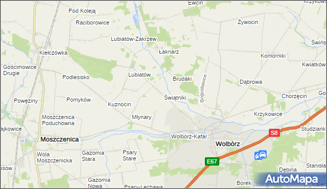 mapa Świątniki gmina Wolbórz, Świątniki gmina Wolbórz na mapie Targeo