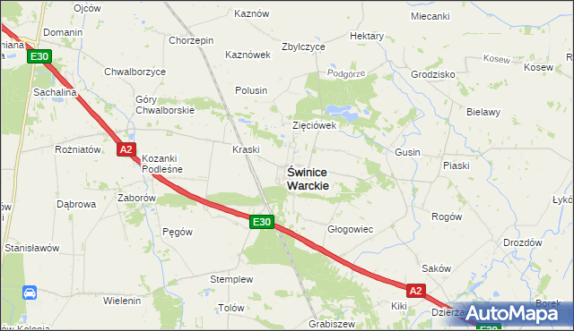 mapa Świnice Warckie, Świnice Warckie na mapie Targeo