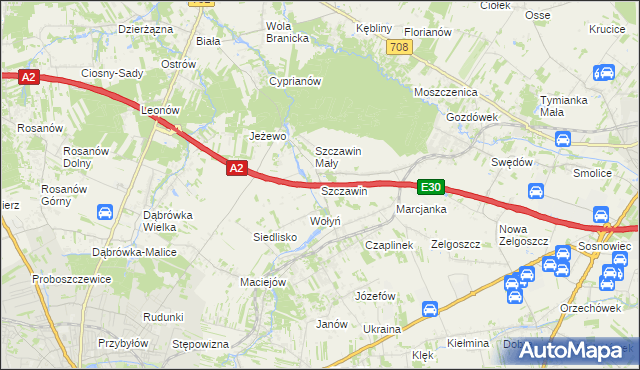 mapa Szczawin gmina Zgierz, Szczawin gmina Zgierz na mapie Targeo