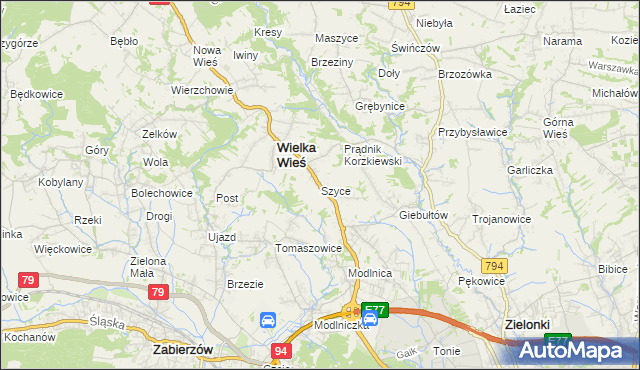 mapa Szyce gmina Wielka Wieś, Szyce gmina Wielka Wieś na mapie Targeo
