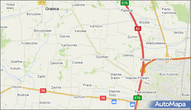 mapa Szydłów gmina Grabica, Szydłów gmina Grabica na mapie Targeo