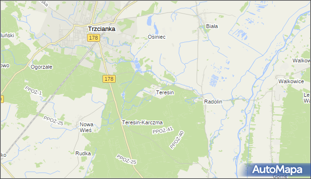 mapa Teresin gmina Trzcianka, Teresin gmina Trzcianka na mapie Targeo