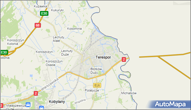 mapa Terespol powiat bialski, Terespol powiat bialski na mapie Targeo