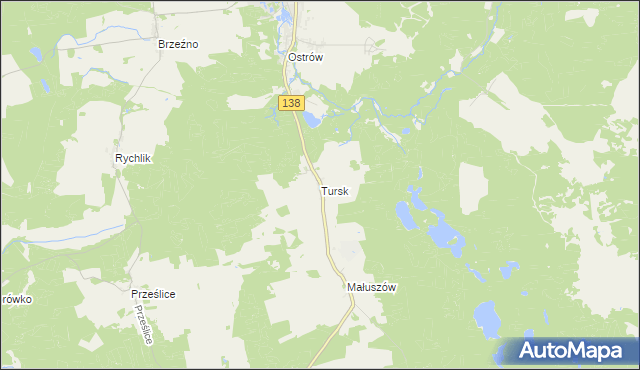 mapa Tursk gmina Sulęcin, Tursk gmina Sulęcin na mapie Targeo