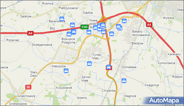 mapa Tyniec Mały, Tyniec Mały na mapie Targeo