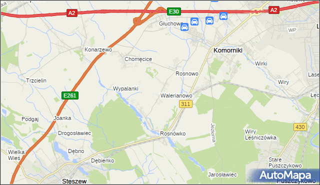 mapa Walerianowo gmina Komorniki, Walerianowo gmina Komorniki na mapie Targeo