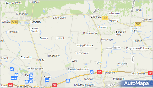 mapa Wąsy-Kolonia, Wąsy-Kolonia na mapie Targeo